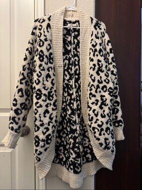 UGG Cream and Black Leopard-Print Open Cardigan